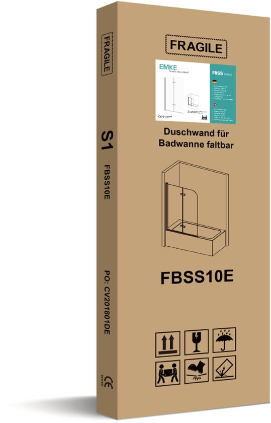 EMKE Paroi de Baignoire - Paroi de Baignoire Pliante en 3 Parties - 130x140 cm - Chrome - Verre de Sécurité Transparent 6 mm - Revêtement Nano - Profilé en Aluminium - Pare-baignoire