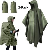 2-Pack - Waterdichte Regenponcho met Opbergtas - Winddicht & Sneldrogend | Unisex Fiets- en Wandelponcho (One Size, Bosgroen)