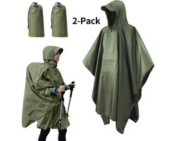 2-Pack - Waterdichte Regenponcho met Opbergtas - Winddicht & Sneldrogend | Unisex Fiets- en Wandelponcho (One Size, Bosgroen)