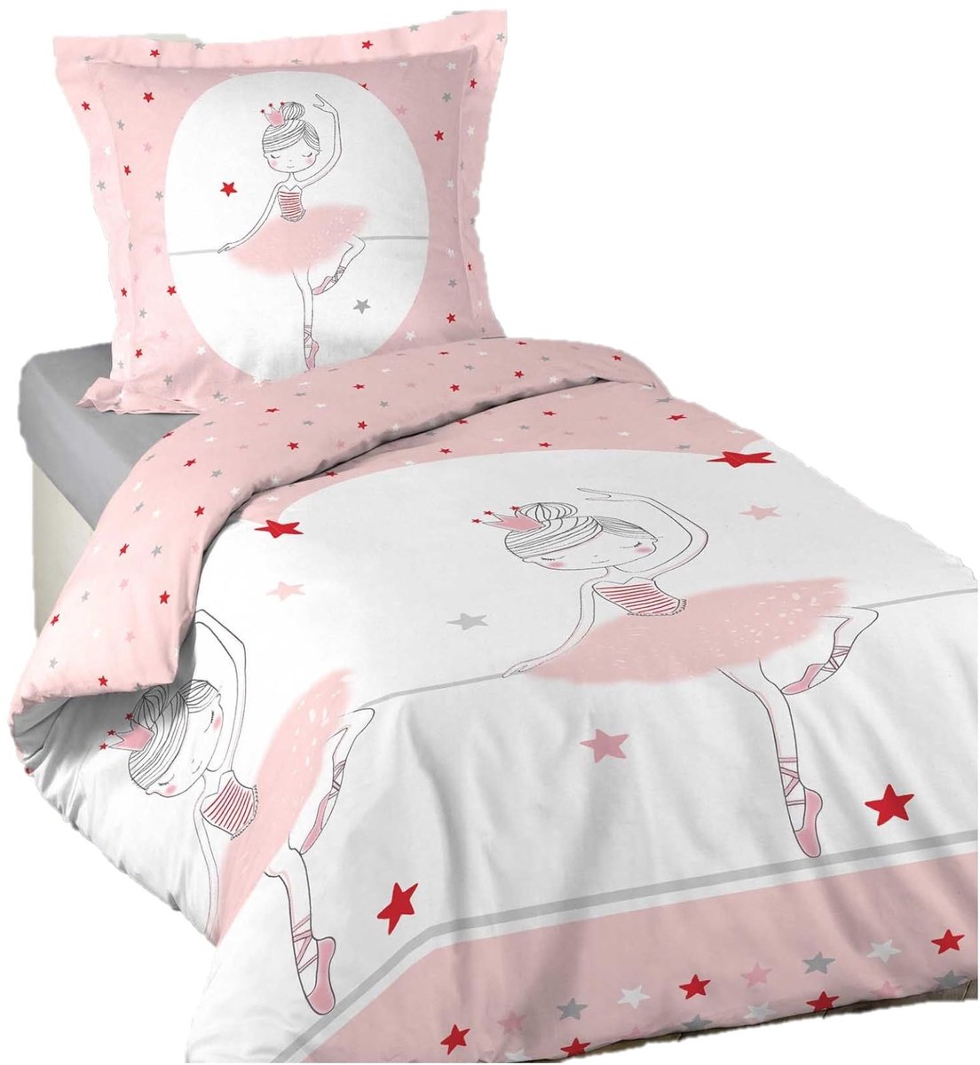 Ibenzoa Zachte en Comfortabele Drie-Delige Beddengoed Set – Wit met Danseres Motief roze