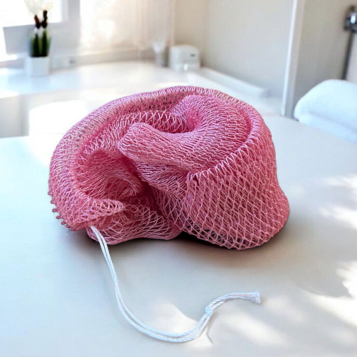 AfricanFabs® Afrikaanse spons / net sponge - traditionele SAPO spons / Ghanese scrub spons - Pastel Roze