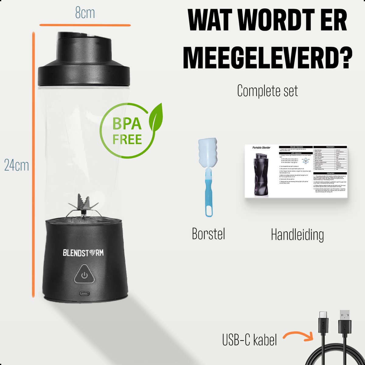 BlendStorm® Draagbare Blender Premium- Draadloze Blender - Draadloos - Blenders - Blender To Go - 6 Mesjes - Mini Blender - Smoothie Maker - Juicer - Keukenmachine - USB Oplaadbaar - 700 ml - Zwart – foto 5