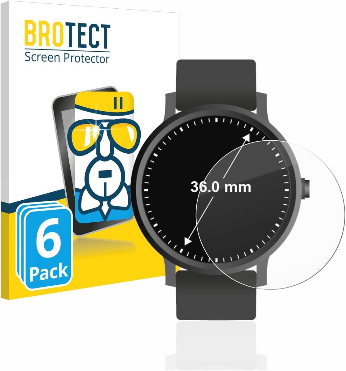 Haal het beste uit je Horloge met een Glas Screen Protector (Rond, ø: 36 mm) - 6 Stuks, 9H Hardheid, Krasbestendig, Anti-Vingerafdruk