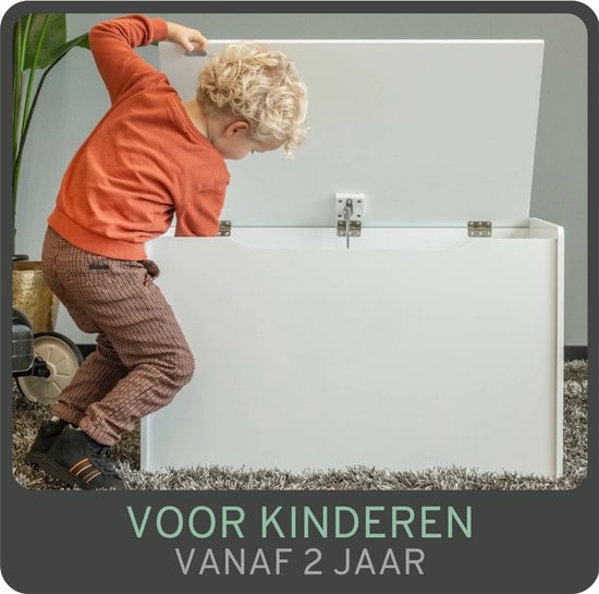 Bandits & Angels Houten Speelgoedkist Opbergkist XL Wit - Veilige Sluiting met Gasveer - Afmeting 80x50x50 cm - Witte Speelgoedkist voor Kinderkamer — afbeelding 2