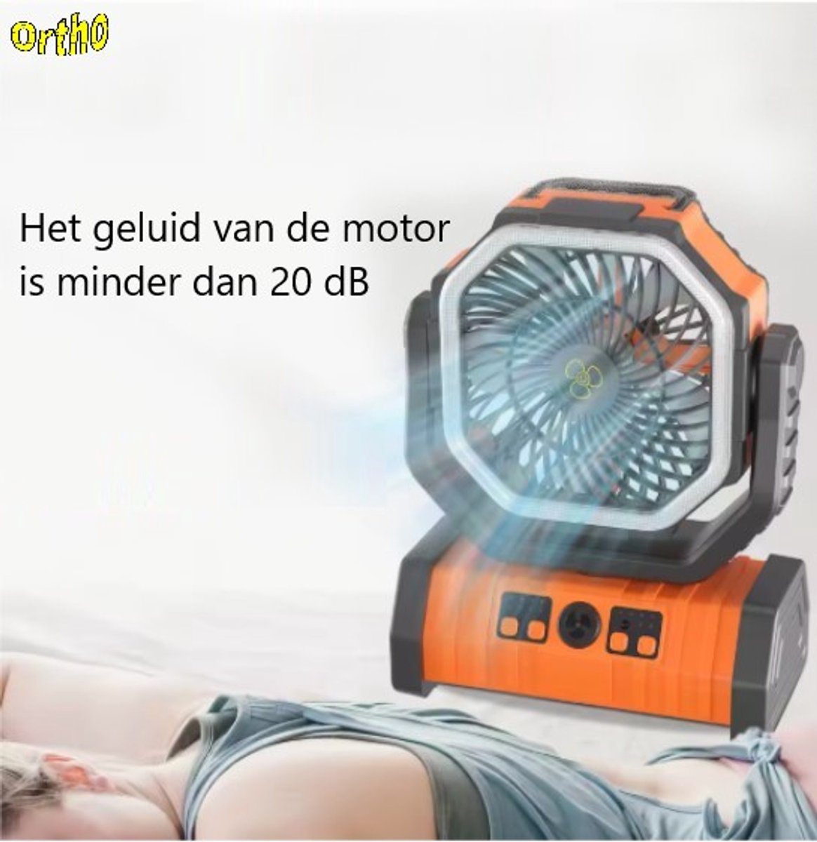 Ortho® - Draagbare ventilator - Grote Batterijcapaciteit - Ventilator staand - Tafel ventilator - Camping ventilator - Ventilator lamp - Draagbaar - Met afstandsbediening - Oranje thumbnail 6