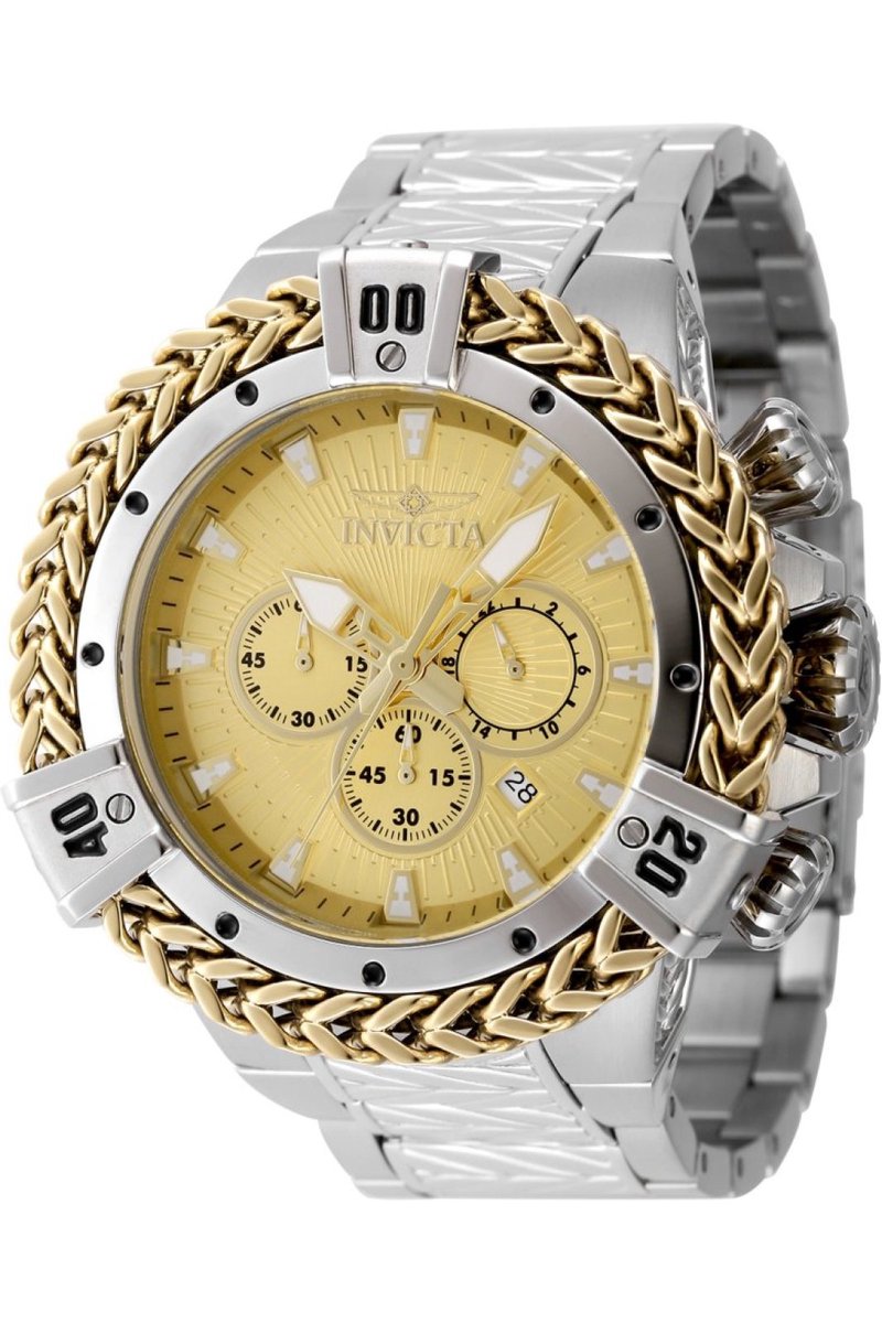 Invicta Bolt 48157 Heren Horloge - Waterdicht - Analoog - Quartz Uurwerk - Roestvrij Staal met gouden Wijzerplaat - 54mm