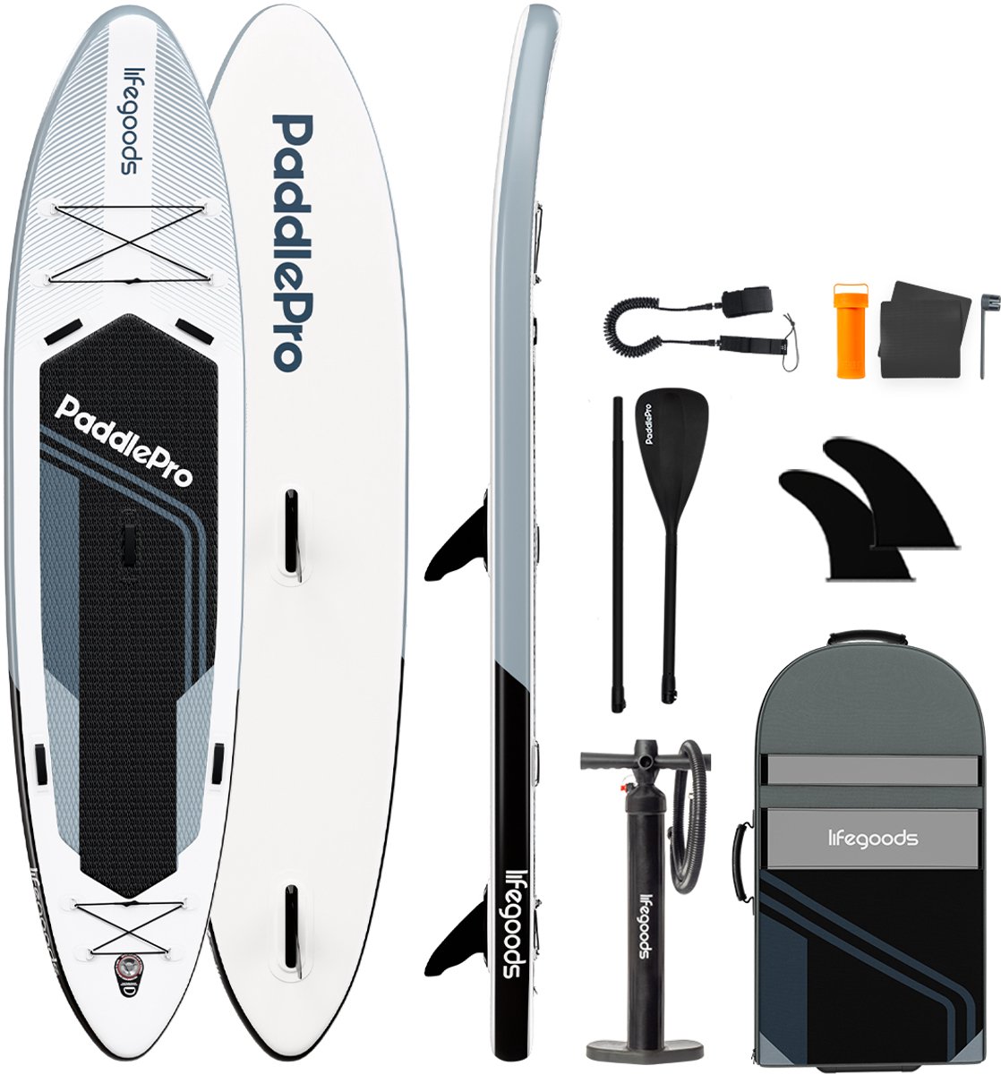 LifeGoods SUP Board Tandem - 2 Personen - 220 KG Draagkracht - 381 x 86 cm - Opblaasbaar - Compleet Sup pakket - Wit/Zwart