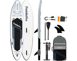 LifeGoods SUP Board Tandem - 2 Personen - 220 KG Draagkracht - 381 x 86 cm - Opblaasbaar - Compleet Sup pakket - Wit/Zwart