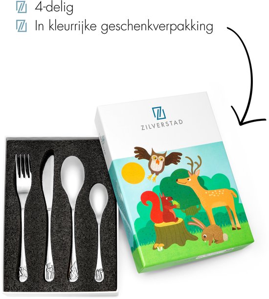 Zilverstad - Kinderbestek 4-delig Bosdieren RVS 18/10 van Zilverstad — afbeelding 2