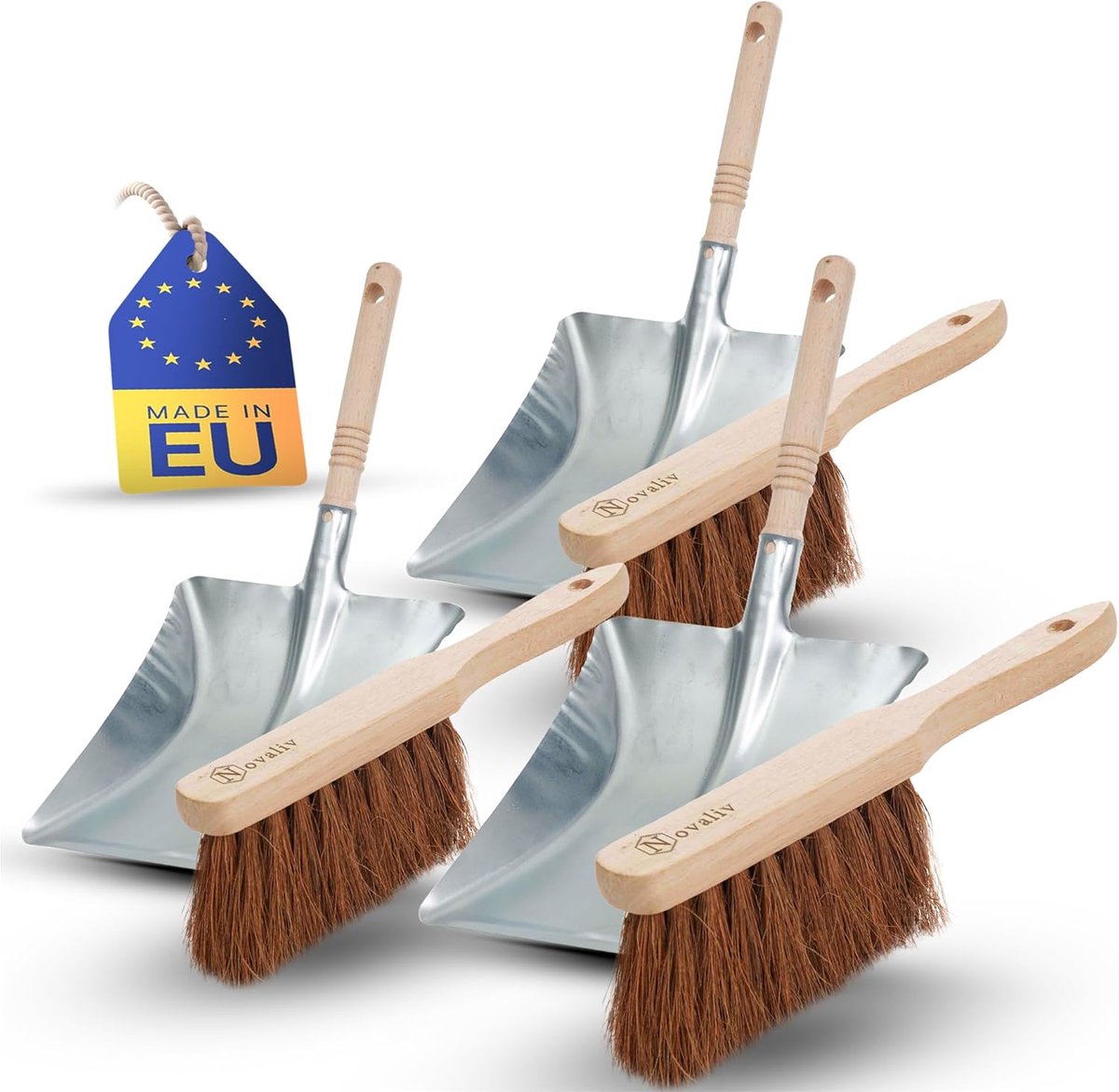 3x stoffer en blik set gegalvaniseerd kokosnoot handborstel en schep set veegset stoffer en blik handveegset handborstel kokosharen bezem kokos handborstel