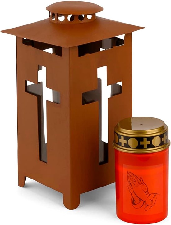 Graflantaarn graflamp keramiek glas kruis 30,0 cm met grafkaars Graflantaarn graflamp keramiek glas kruis 30,0 cm met grafkaars