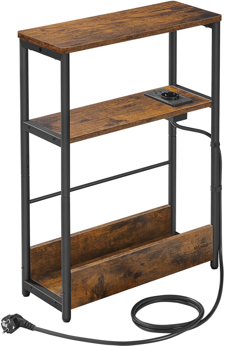 MAZAZU Nachtkastje - Met stopcontact - Bruin - Zwart - 18x45x58