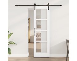 vidaXL - Schuifdeur - met - Hardware - Set - 'ORKDAL'Wit - Massief - Hout - & - Glas