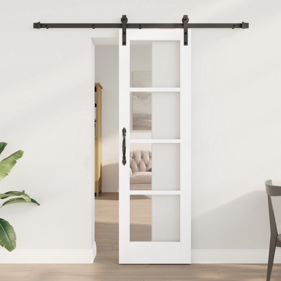 vidaXL - Schuifdeur - met - Hardware - Set - 'ORKDAL'Wit - Massief - Hout - & - Glas