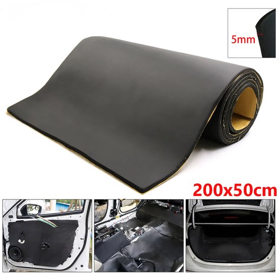 Auto Geluidsisolatie Mat Zwart 200x50cm – 5mm Akoestisch Schuim Geluidsdemper | Ruisonderdrukking, Trillingsdemping, Warmte-isolatie, Dempingsmat voor Auto Vloer & Kofferbak