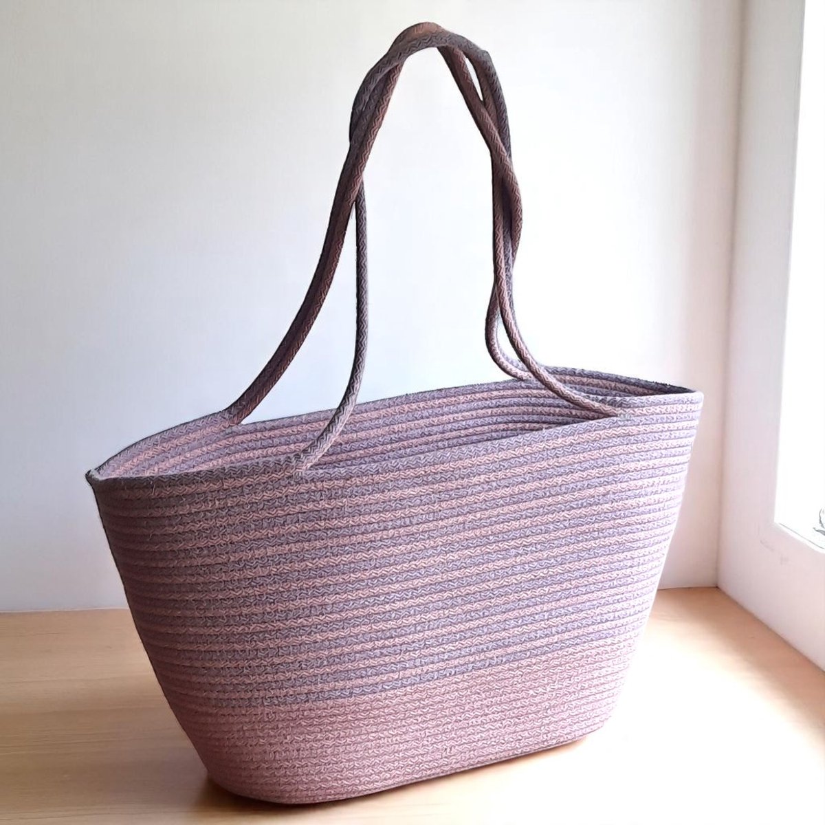 Strandtas XXL - Roze / Lila - 50x35x15cm - Touwtas - Shopper - Handgemaakt - boho schoudertas - Boodschappentas -Zomertas- Tote Bag - Draagtas - Gerecycled Katoen