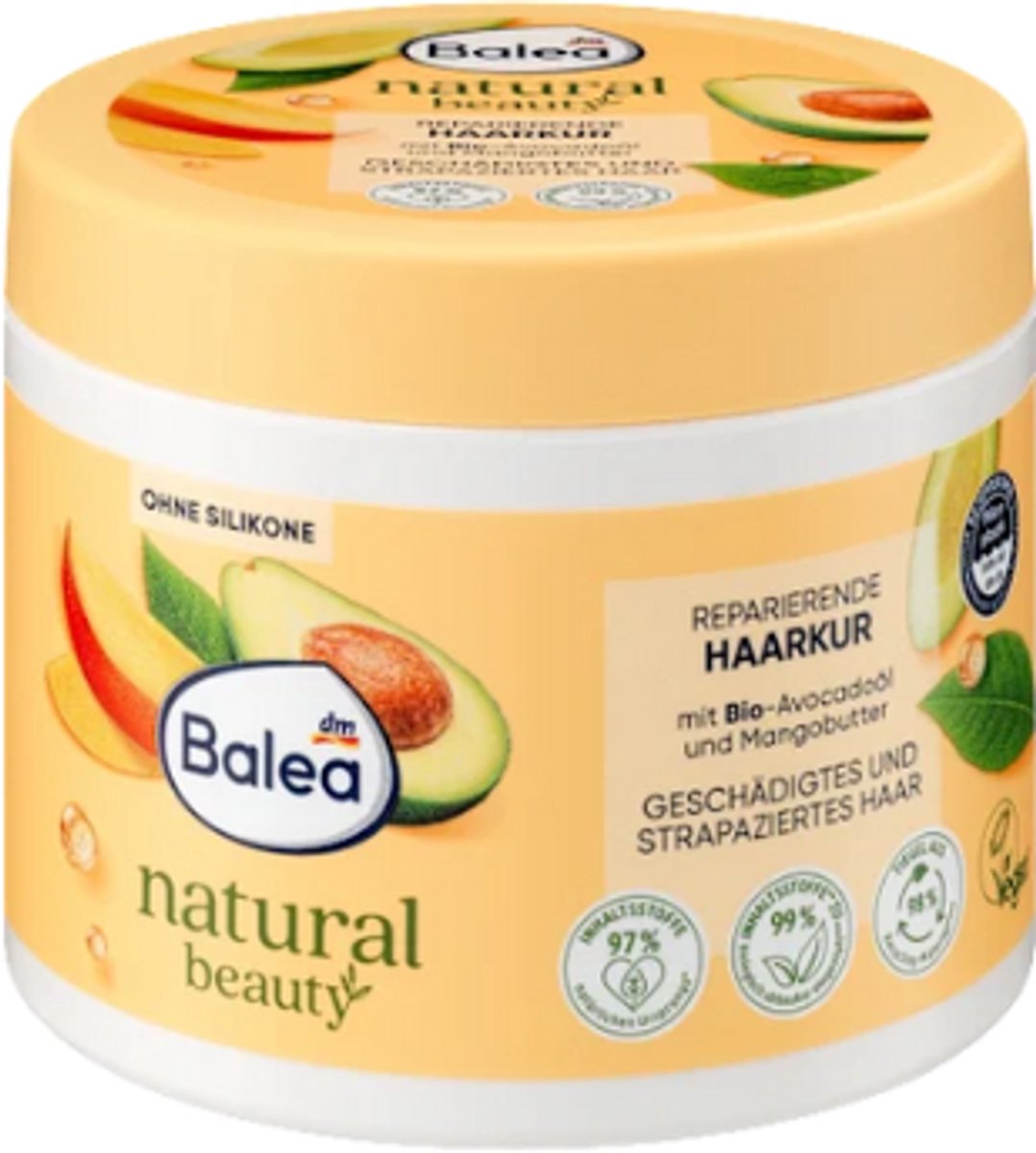 Balea Natural Beauty Reparerend Haarmasker | 1x 300 ml | Vegan Haarkuur voor beschadigd en breekbaar haar - Siliconenvrij