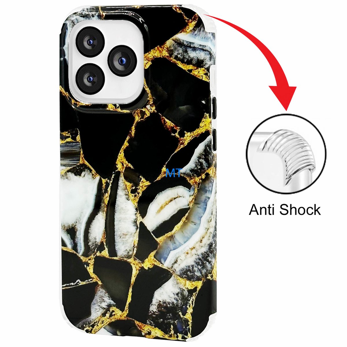 GREEN ON Print Silicone Case Anti Shock Black Marble geschikt voor iPhone 14