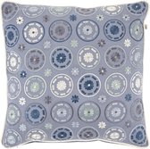 DILAN - Sierkussen geborduurd 45x45 cm - denim - blauw - bloemetjes - 100% katoen - Inclusief binnenkussen