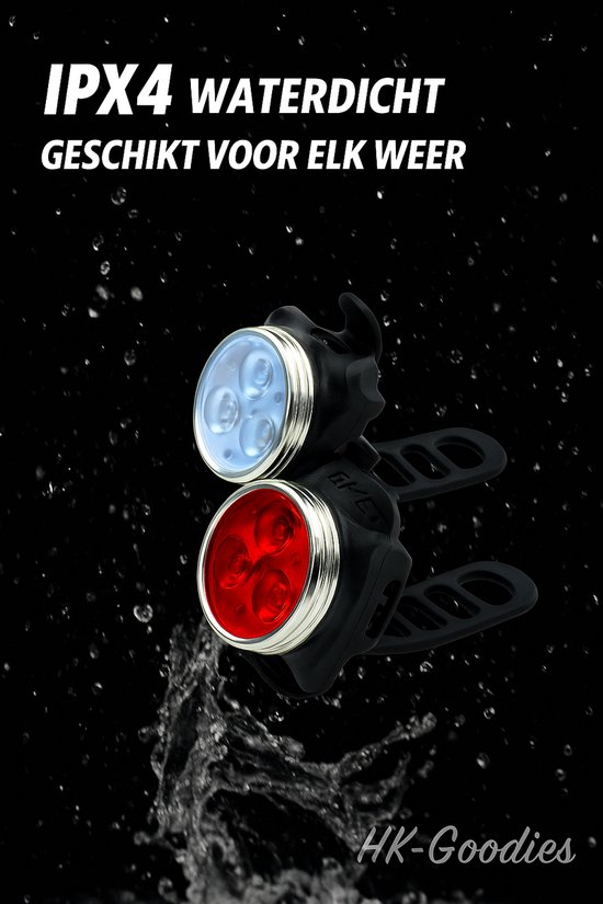 HK-Goodies - Fietsverlichting set - LED Fietslampjes - USB Oplaadbaar - Rood + Wit - Voorlicht - Achterlicht - 500 lumen - Zwart — afbeelding 2