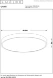 Technische tekening van een ronde gouden plafondlamp met afmetingen: 49.5cm breed en 5cm hoog.