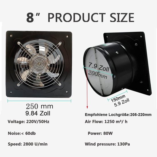 300 industriële wandventilator, axiale ventilator, wandventilator