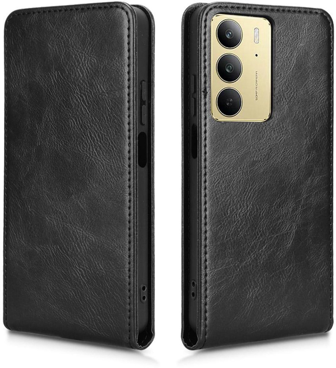 Hoesje geschikt voor Realme 14x / C75 - Phonesta Leather Vertical Flip Wallet Case - Zwart