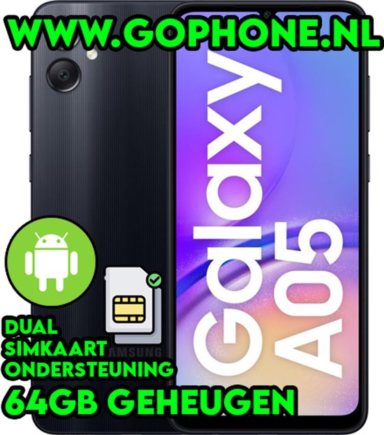 Samsung Galaxy A05 64GB - Zwart met Dubbele SIM - GoPhone.nl