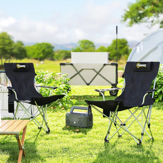 ZYLARO Campingstoel - 2 stuks opvouwbaar Kampeerstoel - Verstelbare relaxfauteuil - met afneembare voetensteun en bekerhouder - zwart van ZYLARO — afbeelding 5