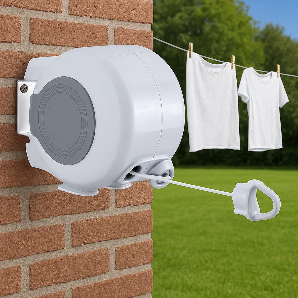 Goedkoopste GOODTS - Waslijn Uittrekbaar 2x15 Meter - Waslijndraad - Roldrooglijn - Drooglijn Oprolbaar - Automatische Waslijn - Wanddroogrek