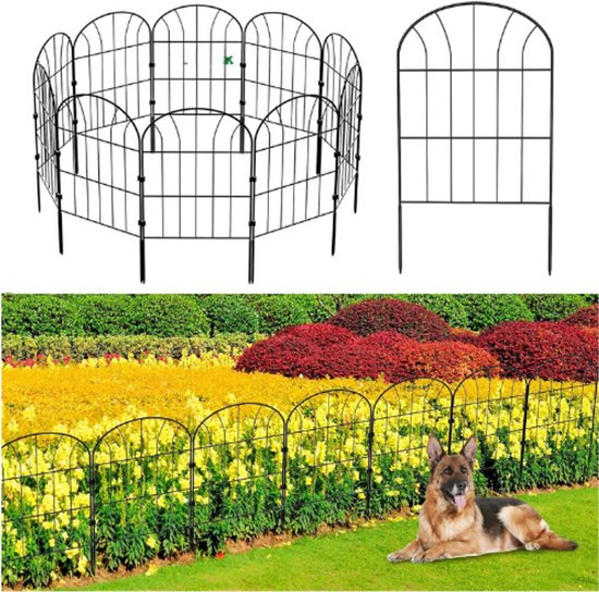 Sierhekwerk Decoratief Tuinhek Metalen Omheining, 60cm H x 33cm B (25 Panelen, Lengte 8.25m) Metalen Hek Geen Graven Buitenhek Grenshek Hondenhek voor Bloembed, Tuin, Dierenbarrière