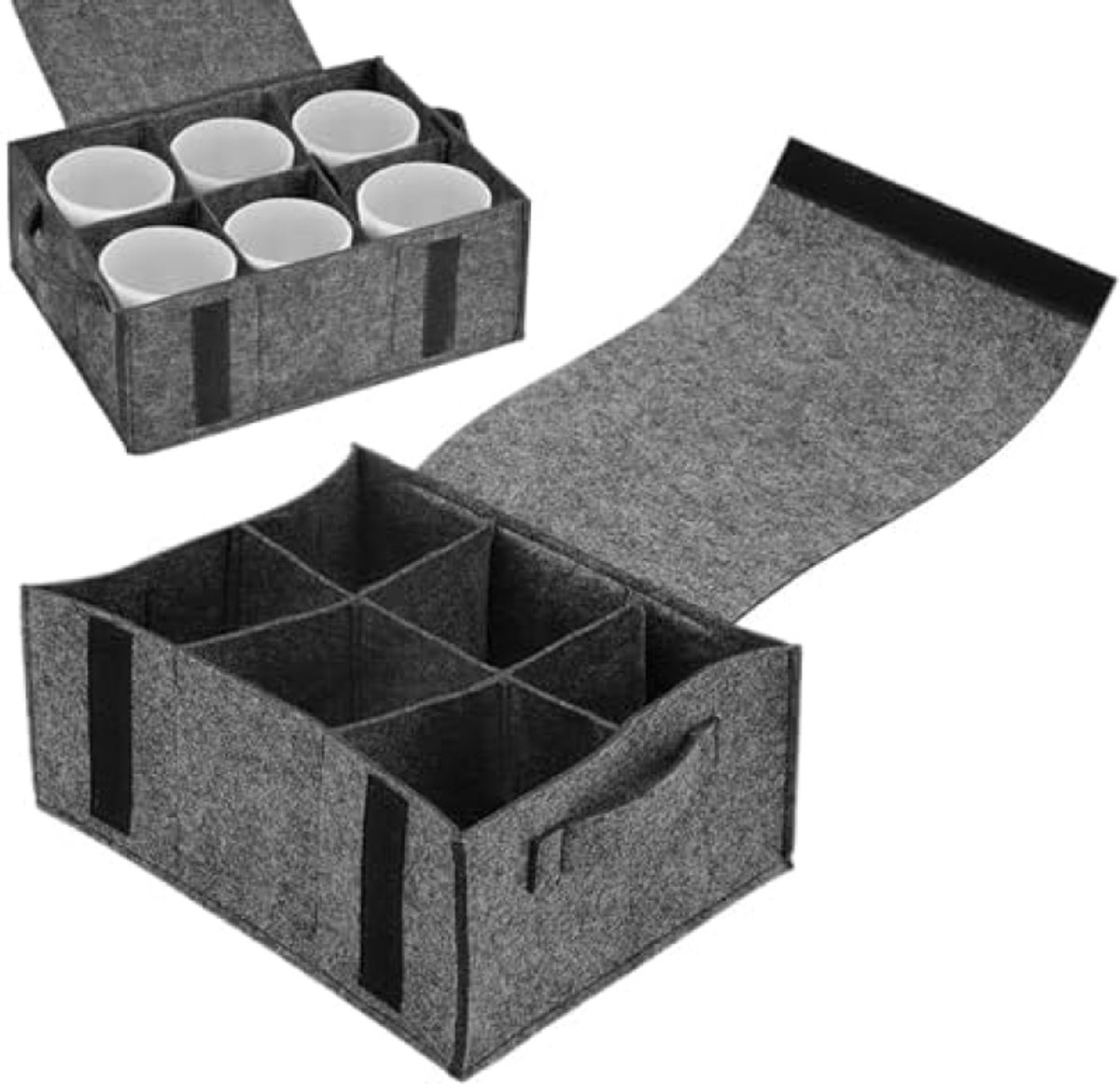 PolkaHome Vilten Bekerhouder Camping met 6 Vakken - Opbergtas voor Campingservies - Antislip en Stil - Geschikt voor Camper, Caravan en Outdoor Activiteiten - 27 x 15 x 5 cm