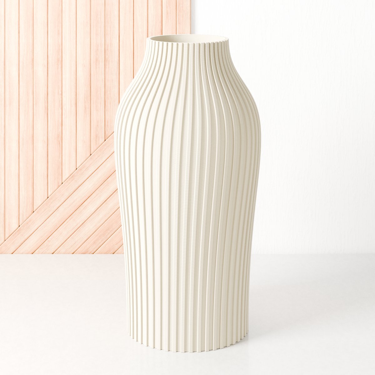 Fleuriek Grote Vaas Beige - H50 cm - Vaas voor zijdenboeket of droogbloemen - Cadeau voor haar - Duurzame tafeldecoratie van gerecycled plastic - Strakke moderne vaas
