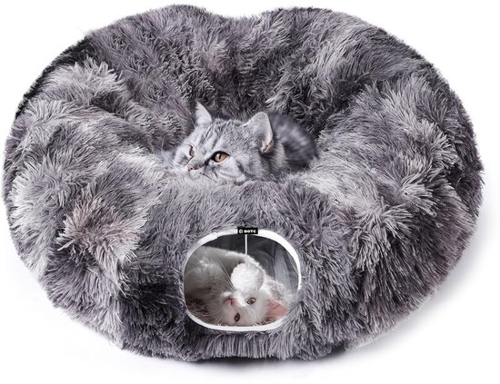 BOTC Kattentunnel met Kattenmand - Speeltunnel Voor Dieren - Tunnel Kat - Kattenhuis - Speeltunnel kat - Grijs