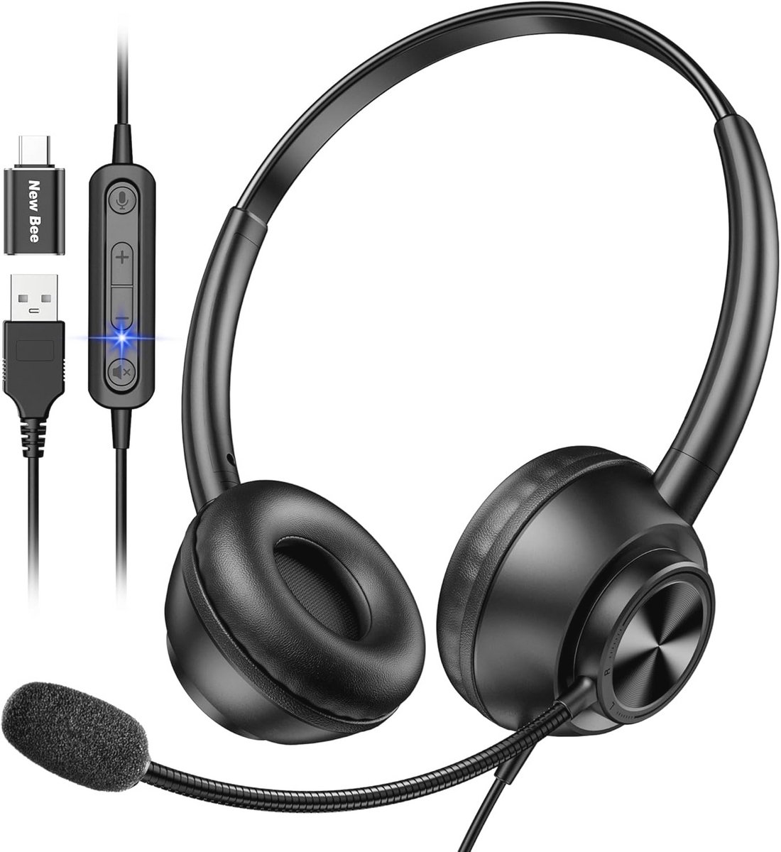 USB-headset met microfoon voor pc en laptop - Bedrade headset met dempfunctie en in-line bediening