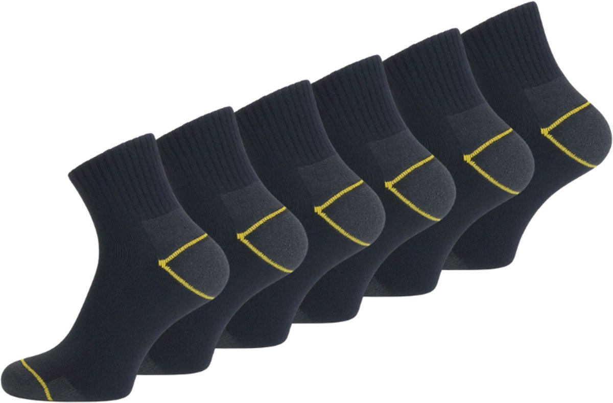 6 paar SQOTTON® Quarter/Halfhoge Werksokken met gemêleerd hak en teen - Zwart - Maat 39-42