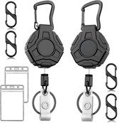 2 Stuks Heavy-Duty Uittrekbare Sleutelhanger met Pasjeshouders - Trekkoord Pashouder voor Dames/Heren - Broekclip Badgehouder 80cm Intrekbaar - Uitrolbare Karabijnhaak Sleutelkoord - Clip Sleutel Koord Uitrekbaar - ID Badges Keykoord/Kecord - Zwart