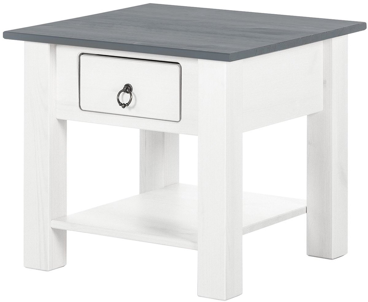 Notio Living Ines Salontafel met 1 Lade - Massief Grenenhout - Landelijke Stijl - Wit/Grijs Grenen