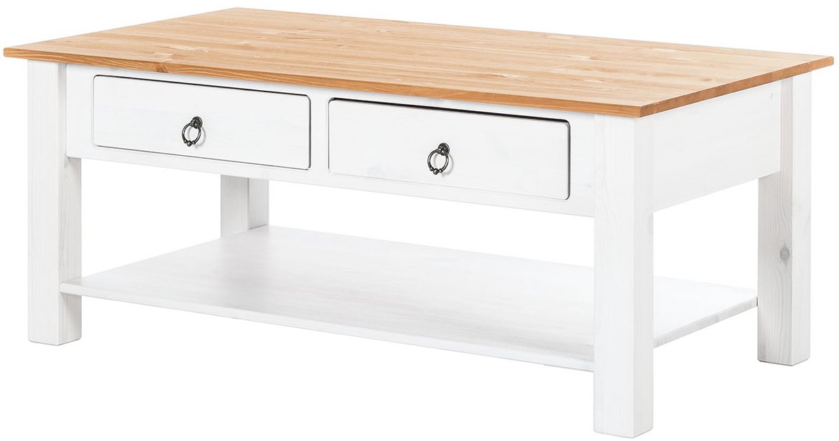 Ines-Koffietafel - 2-laden - Wit/Honing