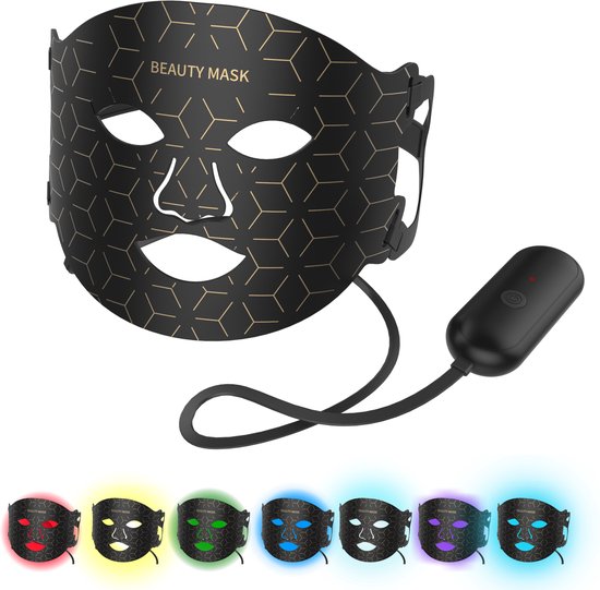 AVOID® LED Gezichtsmasker met Infraroodtherapie – Collageen Lichttherapie Masker tegen Acne, Rimpels & Huidveroudering – Draadloos & Oplaadbaar – 7 Kleurinstellingen