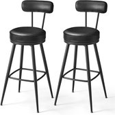 VASAGLE EKHO Collection - barkruk set van 2, draaibare barstoel met rugleuning, kunstleer, met naden, Mid-Century-moderne stijl, 76 cm hoog, keuken, huisbar, inktzwart LBC889B01