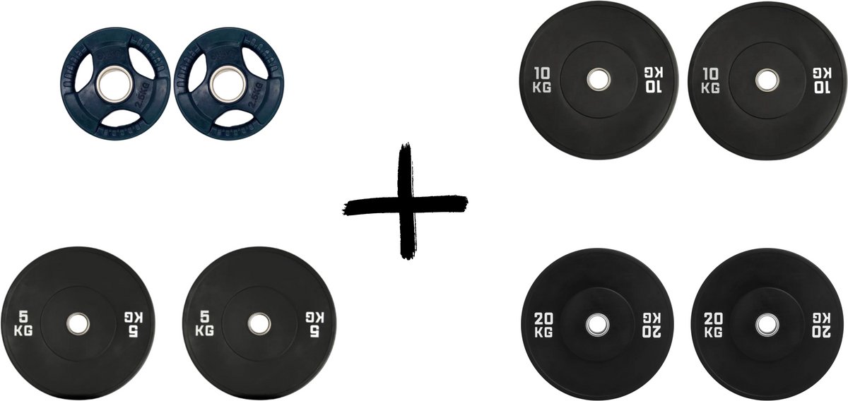 Gym Masters Bumper Plates voordeelset (75 kg) – 2,5 / 5 / 10 / 20 kg (50 mm) halterschijven - bumper plate - bumper plates 50mm - bumperplate