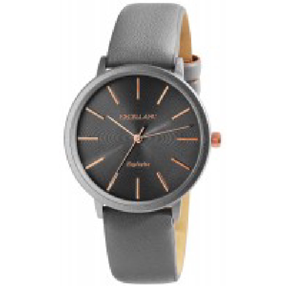 excellanc-1900260-004-dameshorloge-grijs-rosekleurige indexen-diameter 38 mm-3 bar waterdicht