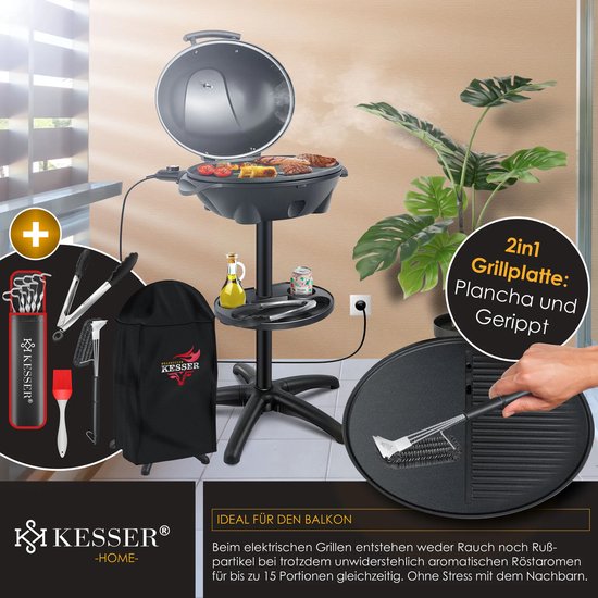 KESSER® elektrische grill 2in1 tafelgrill - staande grill met deksel en standaard - maximaal 2400 watt thermometer - Anti van KESSER — afbeelding 3