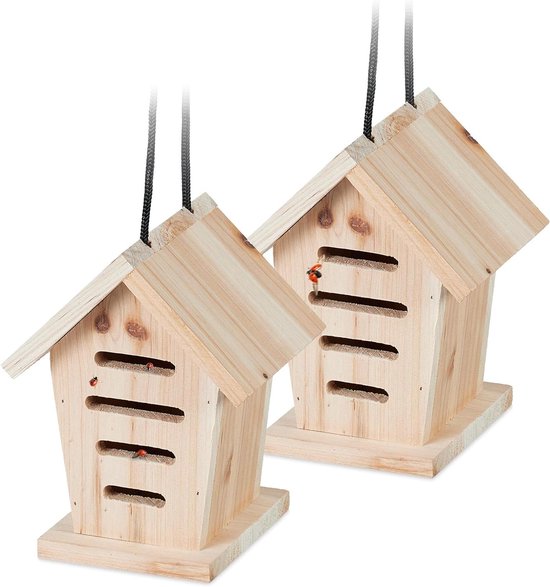 Lieveheersbeestjeshotel set van 2 voor in de tuin om op te hangen - Onbehandeld hout -... | bol