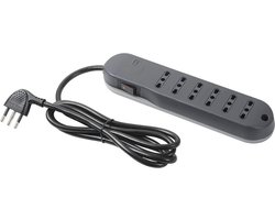 Stekkerdoos met 6 Sleuven, Tweepas 10/16A, Schakelaar, Bliksembeveiliging en 1,5m Kabel – 10A Stekker – Geschikt voor Italiaanse Stekkers – Ruimtebesparend en Robuust