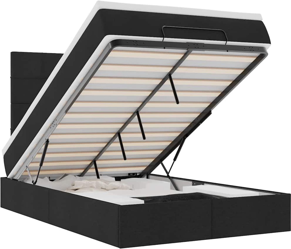 vidaXL - Ottoman - bed - met - matras - 120x190 - cm - stof - zwart