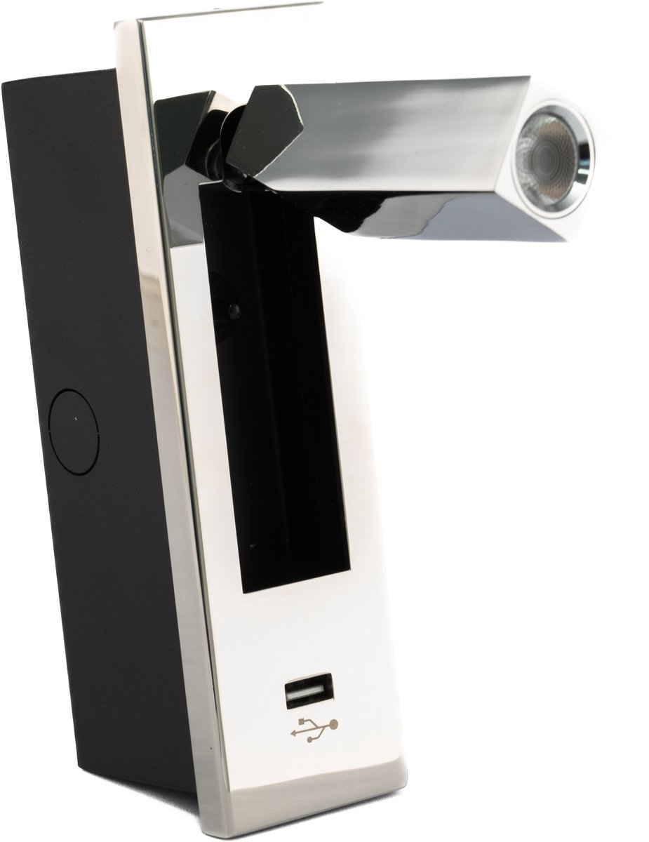 Hollex LED Leeslamp met USB Chroom 10-30V 3W ww