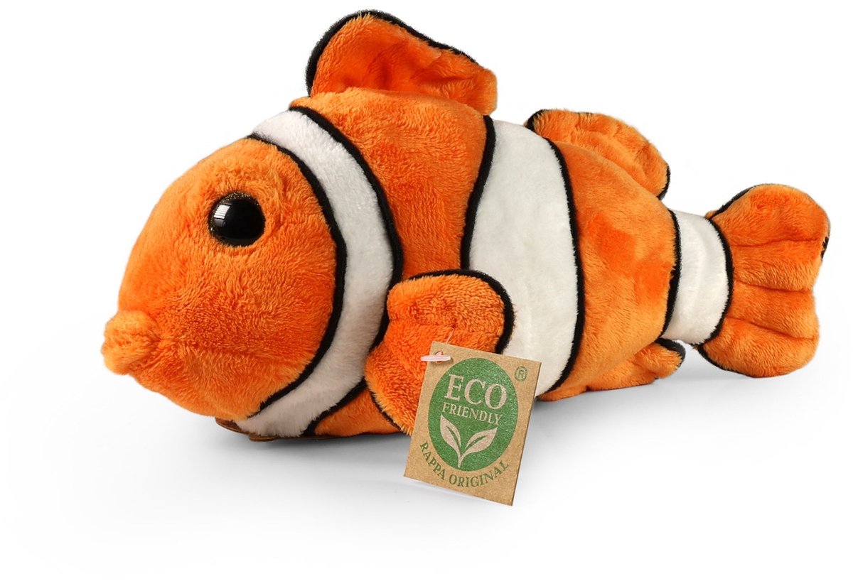 Rappa ECO knuffel clown vis / Nemo 25 cm - realistische knuffel van recyclede PET flessen - oranje, wit