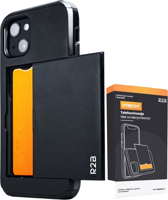 R2B Hoesje geschikt voor iPhone 13 met Pasjeshouder - 3 Pasjes - Screenprotector - Telefoonhoesjes - Gsm Hoesje geschikt voor iPhone 13 - Phone Case - Model Utrecht